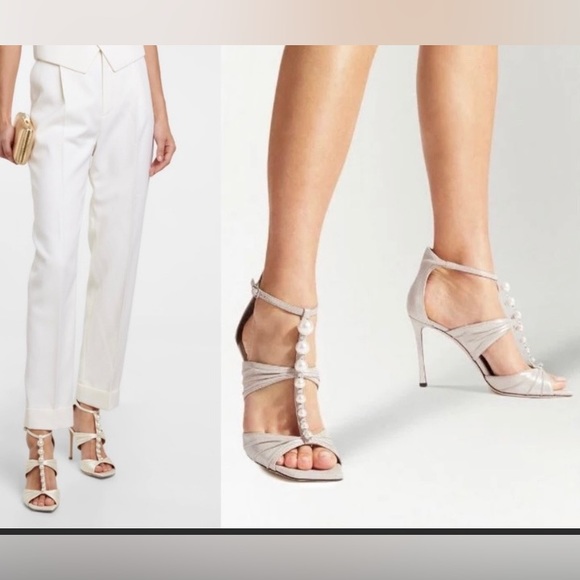 ゴージャス★Jimmy Choo AURA 95 パール装飾 スエード サンダル ゴージャス☆Jimmy Choo AURA 95 パール装飾 スエード サンダル